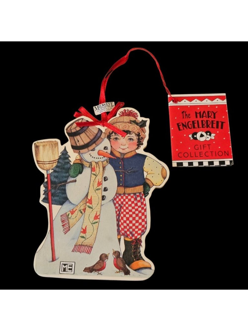 Vintage Mary Engelbreit Winter Pals Ornament Snowman Boy Gift 5.5 Inches